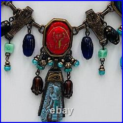 Art Deco Egyptian Vintage Goddess Pharaoh Collar Charm Necklace