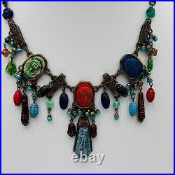 Art Deco Egyptian Vintage Goddess Pharaoh Collar Charm Necklace