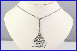 Art Deco Emerald Diamond Platinum Pendant Necklace
