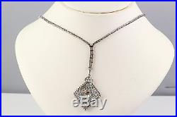 Art Deco Emerald Diamond Platinum Pendant Necklace