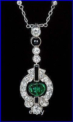 Art Deco Emerald, Diamond and Onyx Necklace