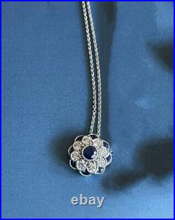 Art Deco Engagement Wedding Necklace 1.53 Ct Simulated Sapphire 14K White Gold