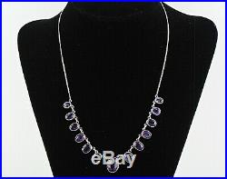 Art Deco English Sterling Silver Graduated Natural Amethyst Necklace 16.5