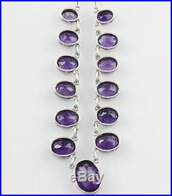 Art Deco English Sterling Silver Graduated Natural Amethyst Necklace 16.5