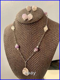 Art Deco Era Antique Amethyst Carved Beads Sterling Germany Necklace & Bracelet