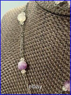 Art Deco Era Antique Amethyst Carved Beads Sterling Germany Necklace & Bracelet