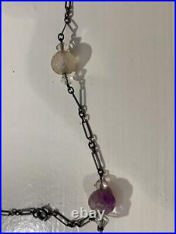 Art Deco Era Antique Amethyst Carved Beads Sterling Germany Necklace & Bracelet