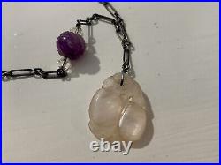 Art Deco Era Antique Amethyst Carved Beads Sterling Germany Necklace & Bracelet