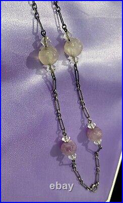 Art Deco Era Antique Amethyst Carved Beads Sterling Germany Necklace & Bracelet