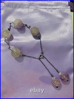 Art Deco Era Antique Amethyst Carved Beads Sterling Germany Necklace & Bracelet