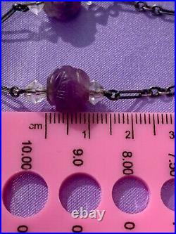 Art Deco Era Antique Amethyst Carved Beads Sterling Germany Necklace & Bracelet