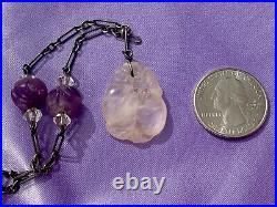 Art Deco Era Antique Amethyst Carved Beads Sterling Germany Necklace & Bracelet