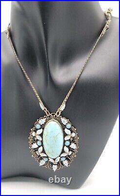 Art Deco Era Pendant Necklace Blue Cabochon & Enamel c1920/30s 25 Necklace
