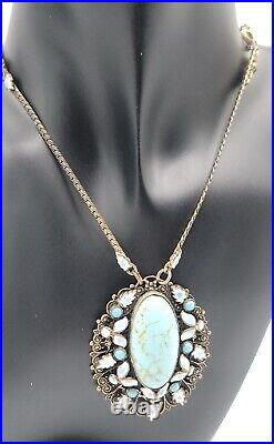 Art Deco Era Pendant Necklace Blue Cabochon & Enamel c1920/30s 25 Necklace