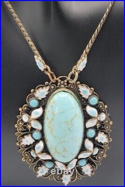 Art Deco Era Pendant Necklace Blue Cabochon & Enamel c1920/30s 25 Necklace