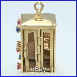 Art Deco Estate 14k Yellow Gold Ruby Sapphire Phone Booth Necklace Charm Pendant