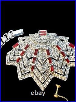 Art Deco Estate Jewelry Lot Rhinestone Glass Dress Clips Brooch Necklace Earring