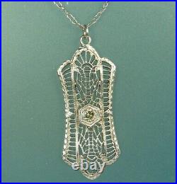 Art Deco FILIGREE Necklace 1930s GERMANY Sterling PERIDOT Gem Paperclip Chain EX