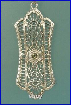 Art Deco FILIGREE Necklace 1930s GERMANY Sterling PERIDOT Gem Paperclip Chain EX