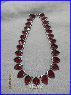 Art Deco FISHEL NESSLER /F. N. CO Garnet Crystal Teardrop Choker silver necklace