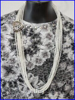 Art Deco Faceted Crystal Glass Multi Strand Vintage Sterling Silver Necklace