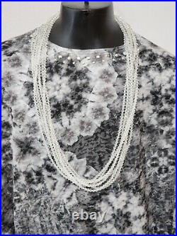 Art Deco Faceted Crystal Glass Multi Strand Vintage Sterling Silver Necklace