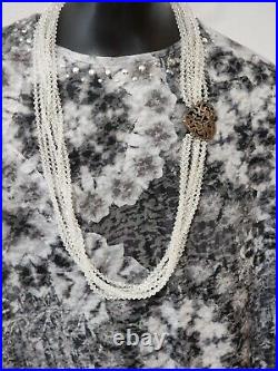 Art Deco Faceted Crystal Glass Multi Strand Vintage Sterling Silver Necklace