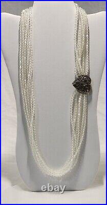 Art Deco Faceted Crystal Glass Multi Strand Vintage Sterling Silver Necklace