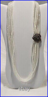 Art Deco Faceted Crystal Glass Multi Strand Vintage Sterling Silver Necklace