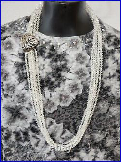 Art Deco Faceted Crystal Glass Multi Strand Vintage Sterling Silver Necklace