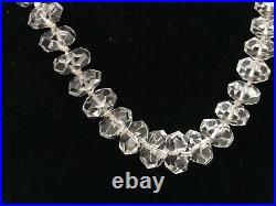 Art Deco Faceted Natural Rock Crystal Quartz Necklace Hand Knotted Rhondelle