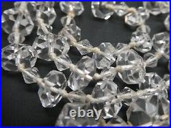 Art Deco Faceted Rock Quartz Crystal Hand Knotted Bead Vintage Necklace 34