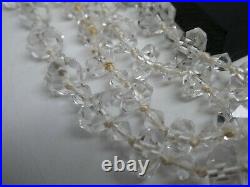 Art Deco Faceted Rock Quartz Crystal Hand Knotted Bead Vintage Necklace 34