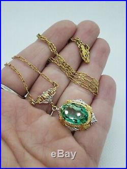Art Deco Filigree Czech Glass Lavaliere Necklace Silver & Gold Tone
