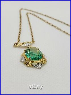 Art Deco Filigree Czech Glass Lavaliere Necklace Silver & Gold Tone