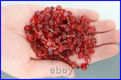 Art Deco Flapper Bead Necklace Czech Red Cherry Glass Bead Knotted 58 Cube