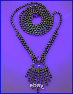 Art Deco Foil Uranium Vaseline Glass Fringe Necklace C. 1920