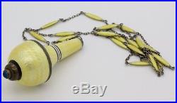 Art Deco French. 935 Sterling Silver Enamel Guilloche Chain Necklace Pendant BNW
