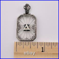 Art Deco, Frosted Pendant Sterling Silver. 925 Filigree Unknown Symbol AX