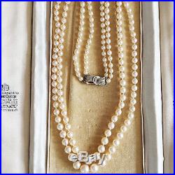 Art Deco, Garrard's Saltwater Cultured Akoya Pearl Necklace on Diamond Clasp