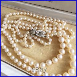 Art Deco, Garrard's Saltwater Cultured Akoya Pearl Necklace on Diamond Clasp