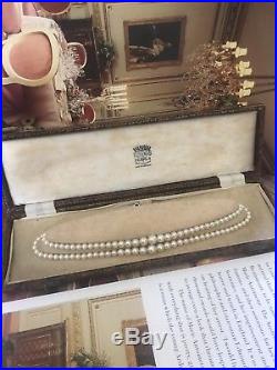 Art Deco Genuine Saltwater Pearl Graduated Double Strand Necklace Silver 816
