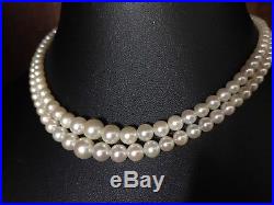 Art Deco Genuine Saltwater Pearl Graduated Double Strand Necklace Silver 816