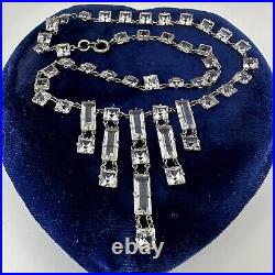 Art Deco Germany Sterling Square Crystal Riviere Necklace Open Back Bezel Paste