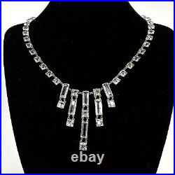 Art Deco Germany Sterling Square Crystal Riviere Necklace Open Back Bezel Paste