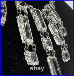 Art Deco Germany Sterling Square Crystal Riviere Necklace Open Back Bezel Paste