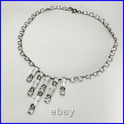 Art Deco Germany Sterling Square Crystal Riviere Necklace Open Back Bezel Paste