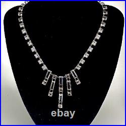 Art Deco Germany Sterling Square Crystal Riviere Necklace Open Back Bezel Paste