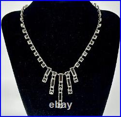 Art Deco Germany Sterling Square Crystal Riviere Necklace Open Back Bezel Paste