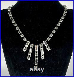 Art Deco Germany Sterling Square Crystal Riviere Necklace Open Back Bezel Paste